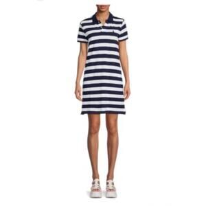 Polo Ralph Lauren XS Navy Blue White Stripe Cotton Mesh Mini Summer Dress $99